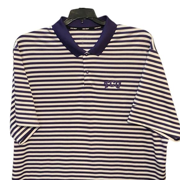 Nike Golf Dri Fit Men's Embroidered TCU Horned Frogs Purple Stripe Polo Top XXL - Picture 3 of 7